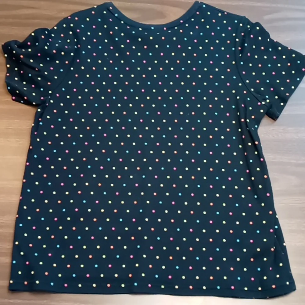 Croft & Barrow Black w Bright Dots Square Neck Tee XL - Picture 2 of 5